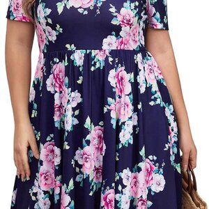 Plus Size Summer Dress Polyester Short Sleeve Cold Shoulder Casual A-line